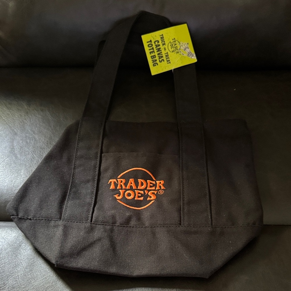 Black Canvas Tote Bag with Orange Logo